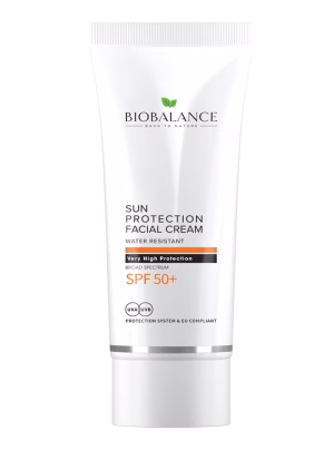 BioBalance Broad-Spectrum SPF 50+ Facial Sunscreen – luxury sun protection with Niacinamide, Centella Asiatica, and antioxidants for UVA & UVB defense, anti-aging, and deep hydration – 75ml water-resistant formula, makeup-friendly.