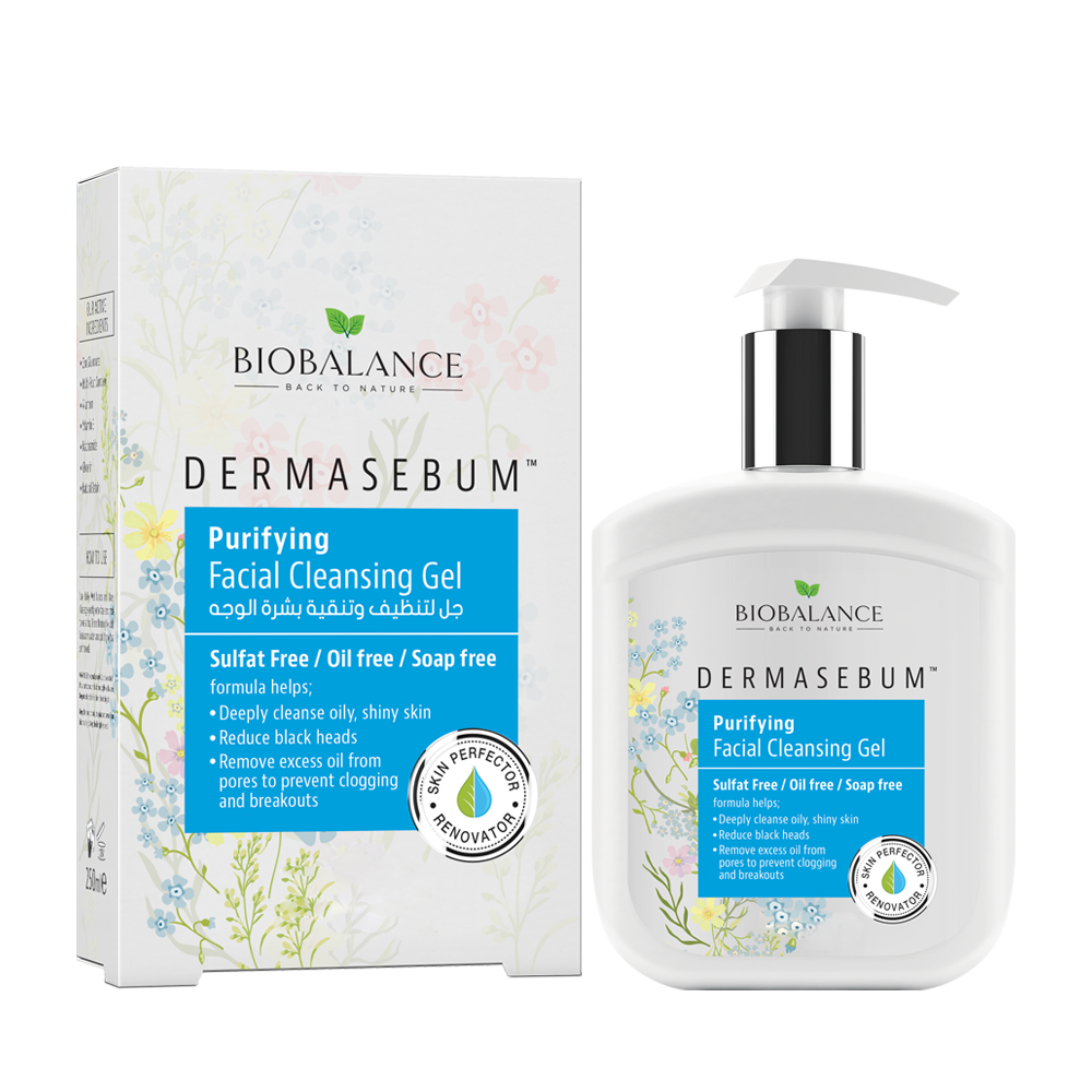 Biobalance DermaSebum cleansing gel with natural AHAs and zinc to reduce oil and blackheads