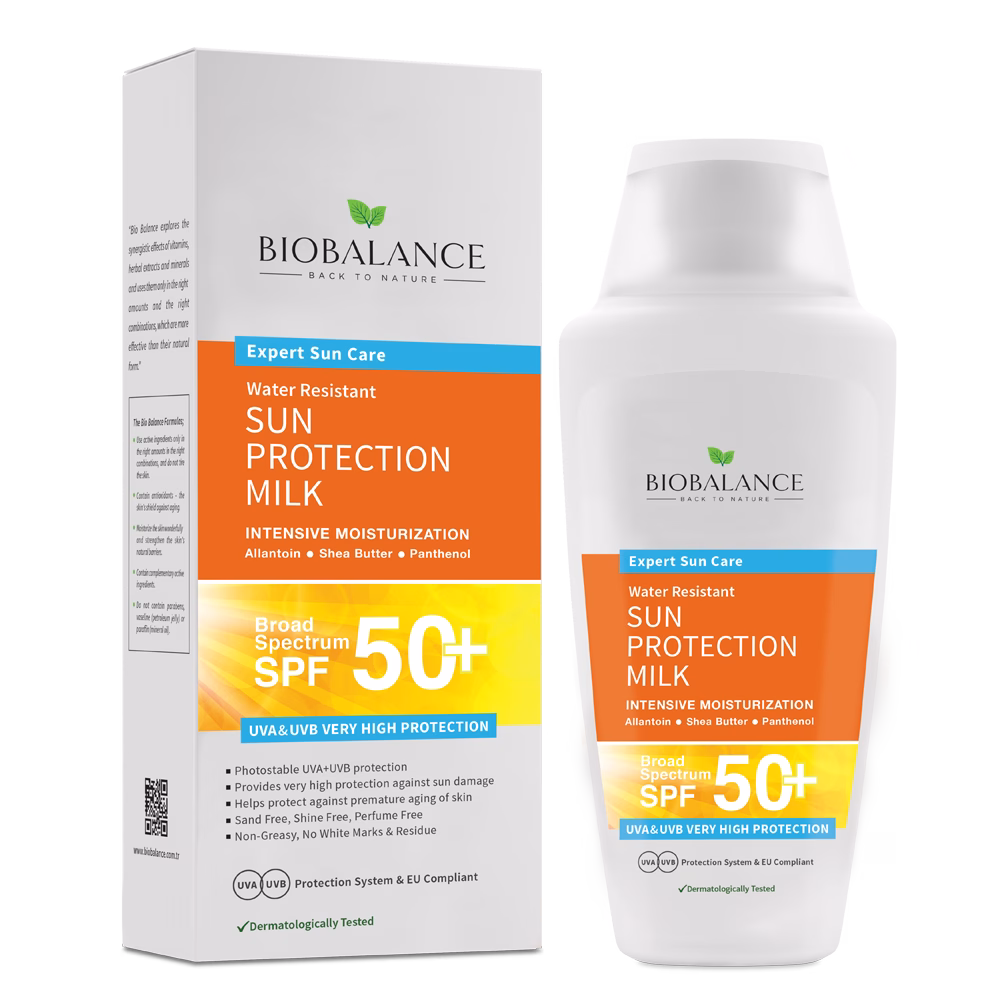 SPF 50+ sunscreen milk with antioxidant Vitamin E and moisturizing Panthenol