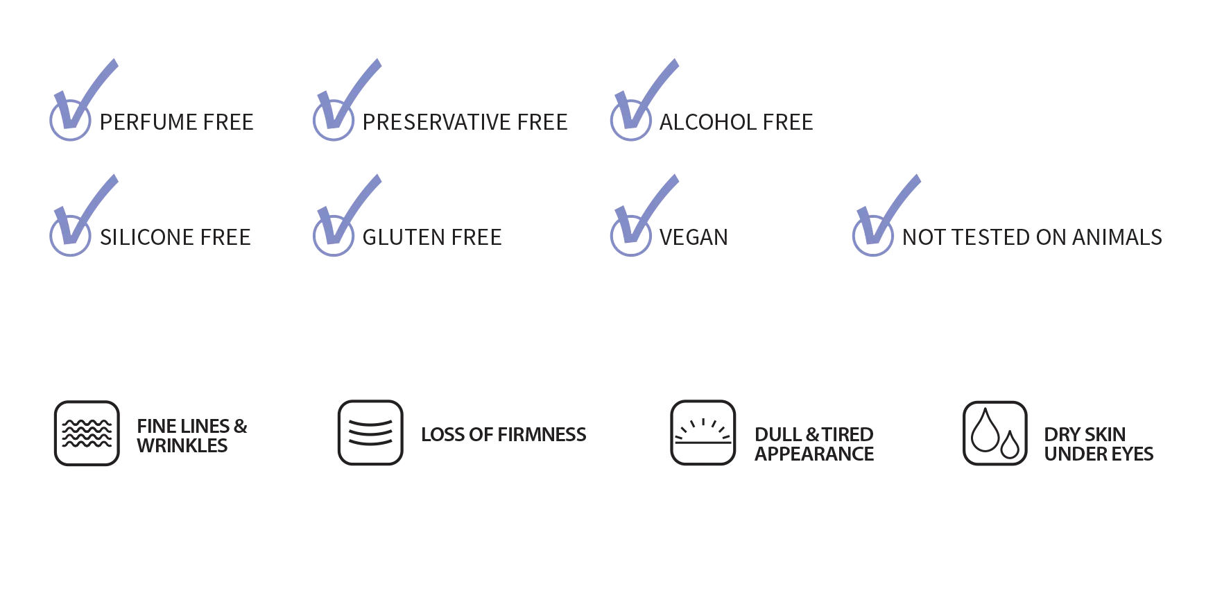 Icons and labels on the image indicate that Biobalance Advanced Night Recovery Eye Super Serum is preservative-free, alcohol-free, silicone-free, perfume-free, vegan, and not tested on animals.