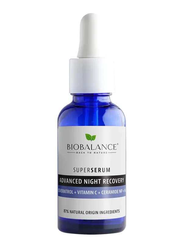 BioBalance Advanced Night Recovery Super Serum – Resveratrol, Ceramide NP, Vitamin C & Hyaluronic Acid | Deep Repair & Detox Serum for Night Use, BioBalance Advanced Night Repair Serum – Repairs Damaged, Dull, and Tired Skin Overnight | Deep Hydration + Detox