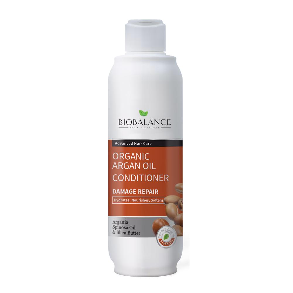BioBalance Organic Argan Oil Conditioner 330ml for damage repair, hydration, and heat protection
