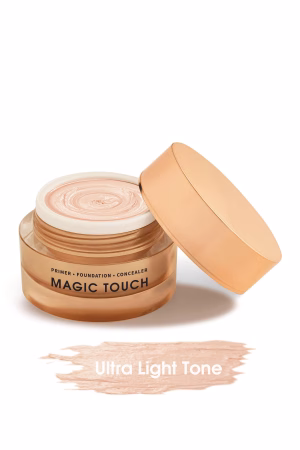 Magic Touch Ultra Light Tone 3-in-1 primer, foundation, and concealer with vitamin C in 30ml packaging.