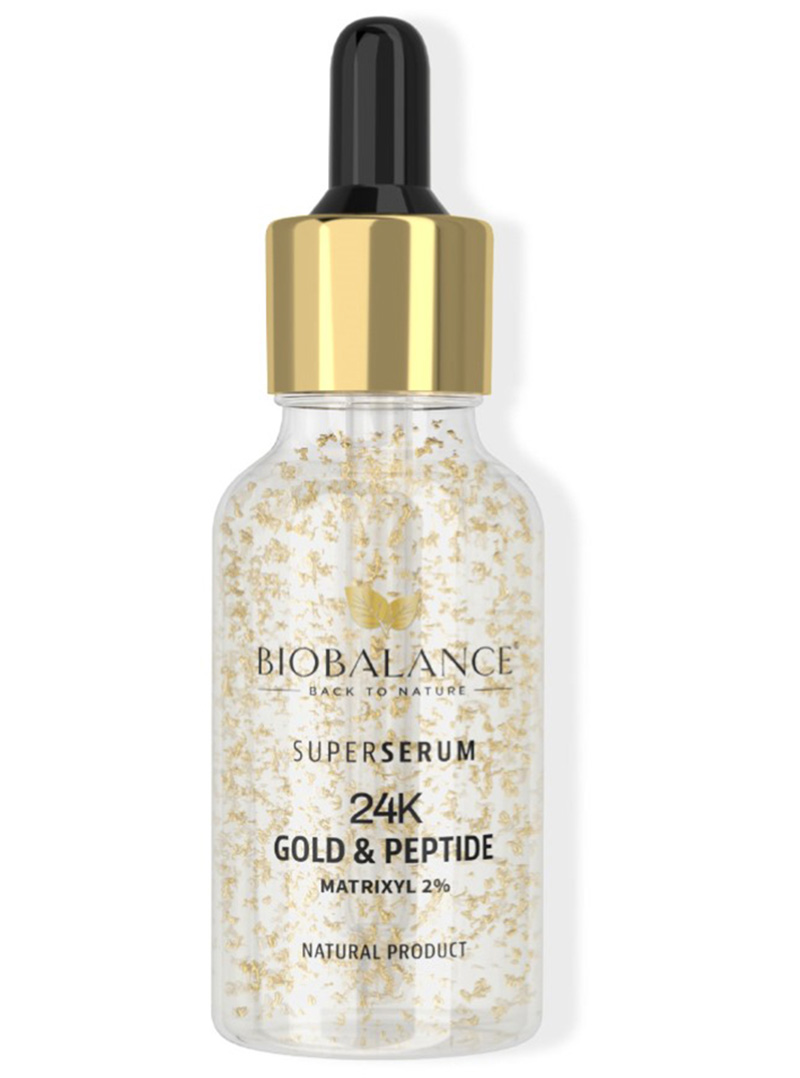 Biobalance 24K Gold & Peptide Serum with real gold flakes for brightening and wrinkle lifting